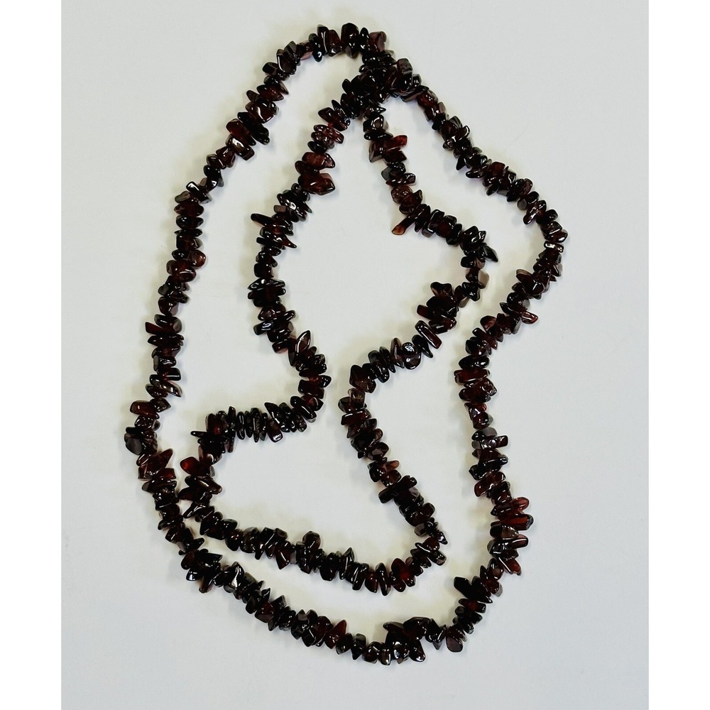 Bohemian Garnet Nugget Beads Necklace 35" Red Gemstone Strand 106 Grams Vintage
